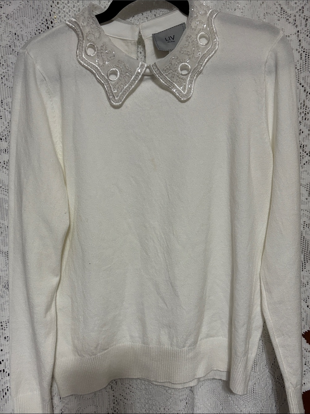 Milano White Embellished Peter Pan Collar Sweater